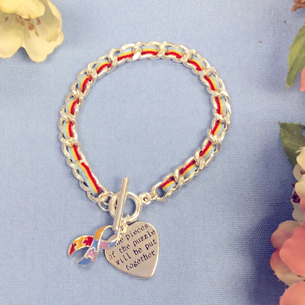Autism Speaks Bracelet Puzzle Ribbon Charm